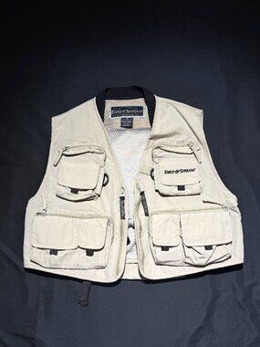 Field & Stream Mens Fishing Vest Medium Kahki Tan Vented Multi Pocket